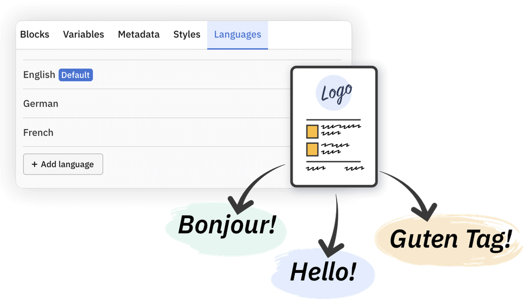 Illustration MailBindr translations in email builder